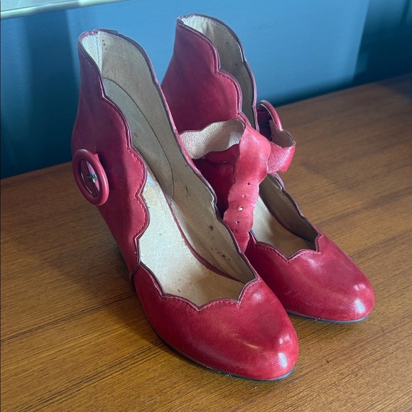 Miz Mooz Red Heeled Boots with Scalloped Design - Picture 11 of 11